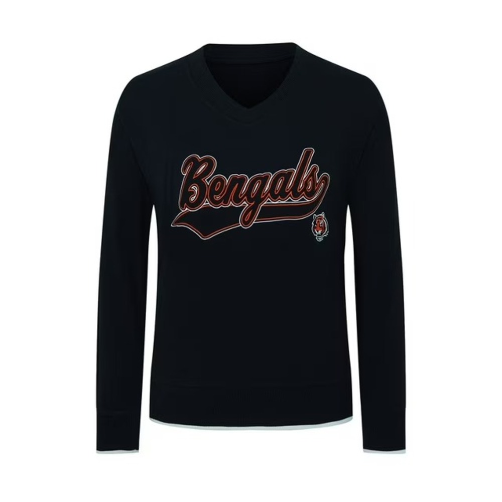 Team Apparel Women NFL Cincinnati Bengals V-Neck Pullover Sweatshirt Black S
